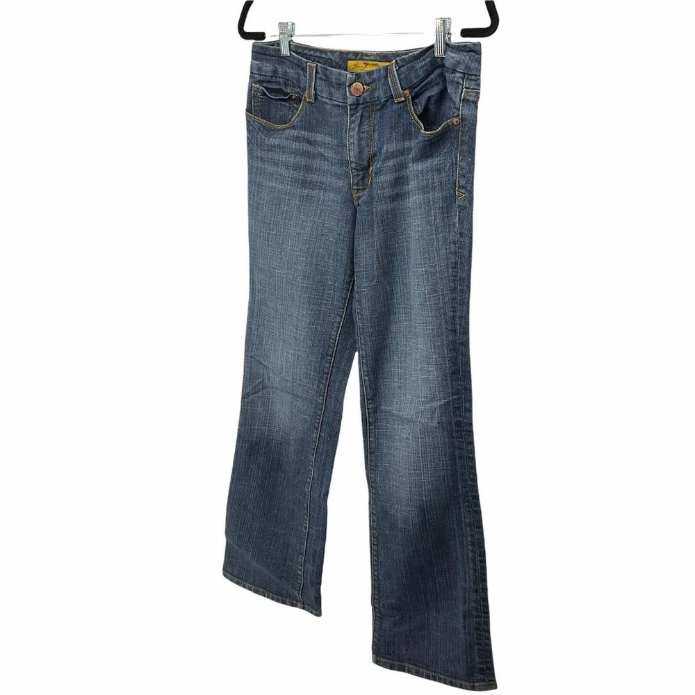 Seven 7 Premium Denim Brand Womans Bootcut Embroidered Blue Jeans Size 6 - Picture 3 of 10